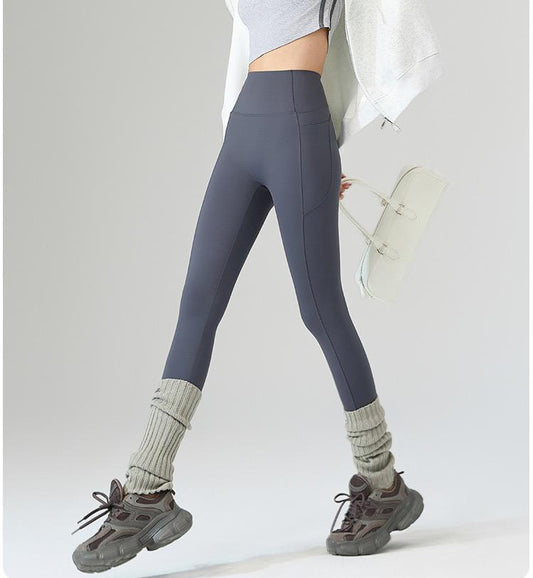 Gray Fleece Lined Deep pockets Winter Leggings