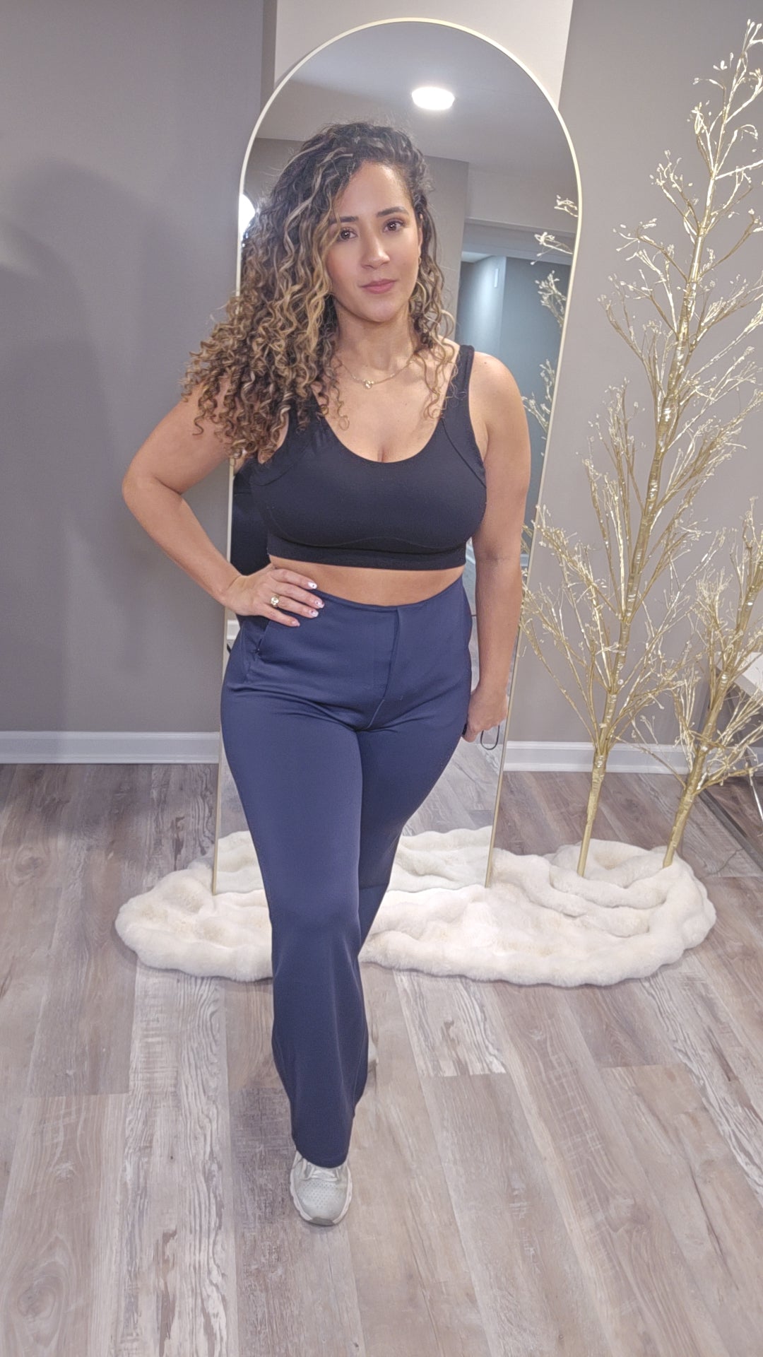 Navy Blue Stretch Knit Straight-Leg Pull-On Pant