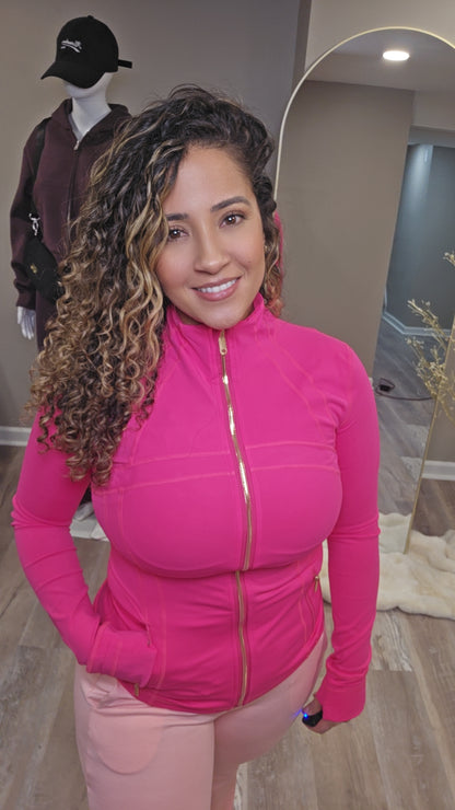 Hot Pink Golden Zip Aligned Sculpt Jacket