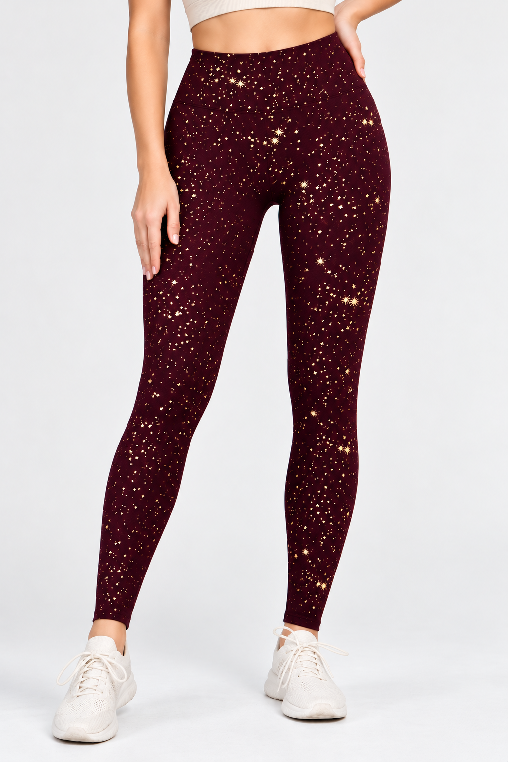Golden Burgundy Shimmer High-Rise Leggings