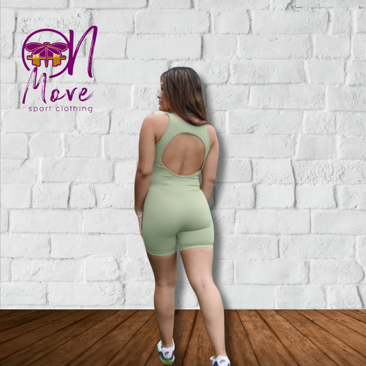 Sage Sleeveless Open Back Romper No Scrunch Butt