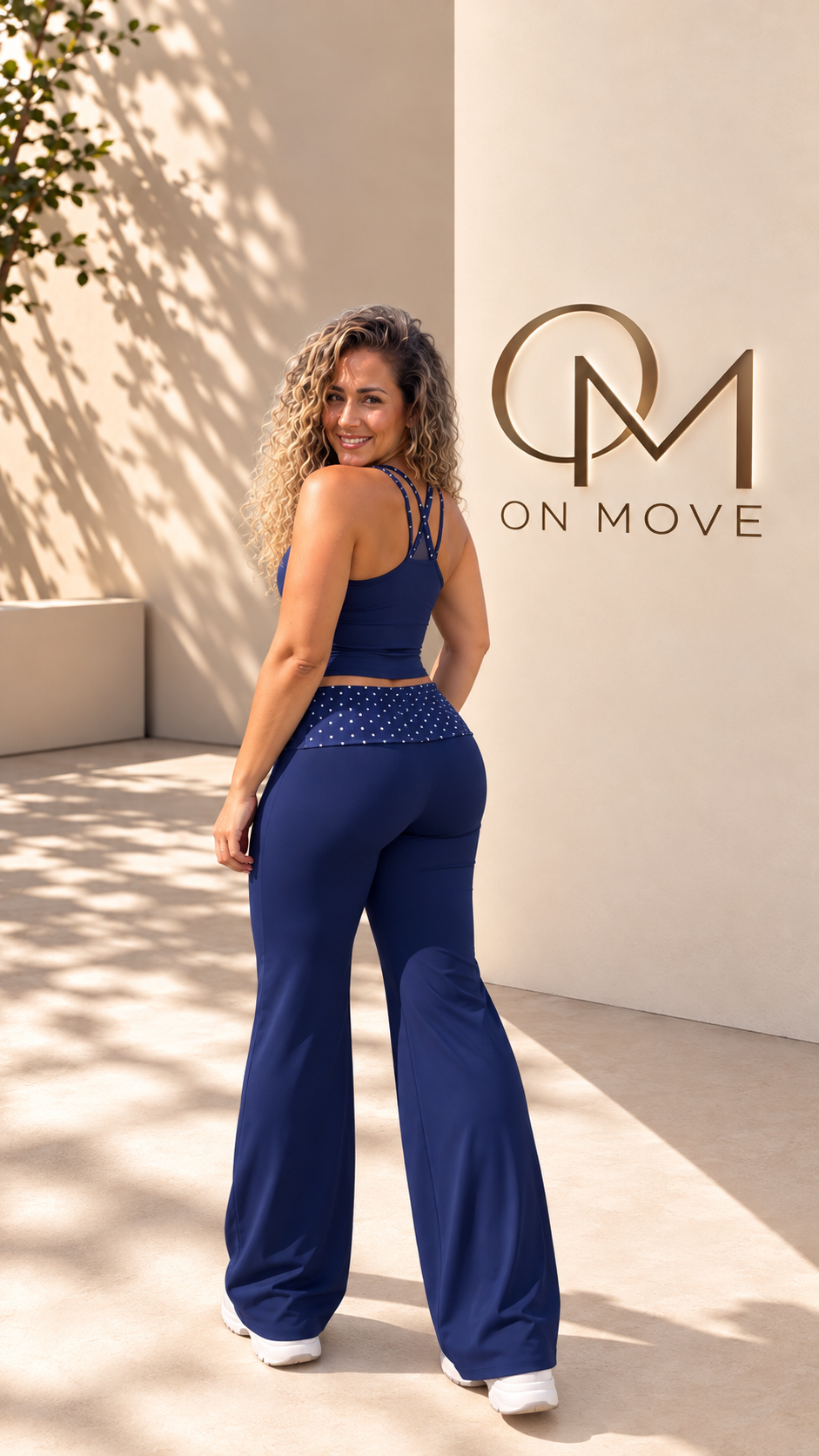 Navy Blue Rhinestone Detail Wide Leg Pant Set