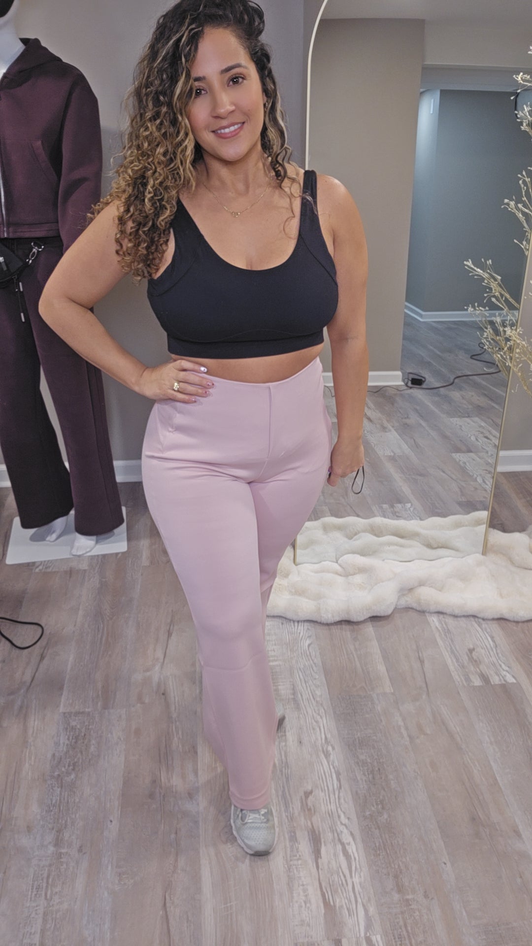 Pastel Pink Stretch Knit Straight-Leg Pull-On Pant