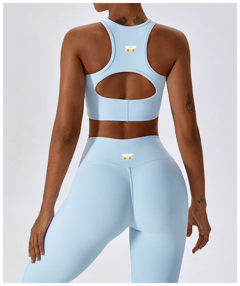 Ribbed Baby Blue Sport Bra and Scrunch But Legging Set