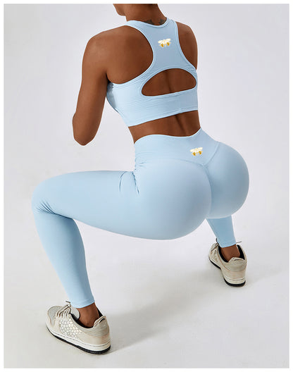 Ribbed Baby Blue Sport Bra and Scrunch But Legging Set