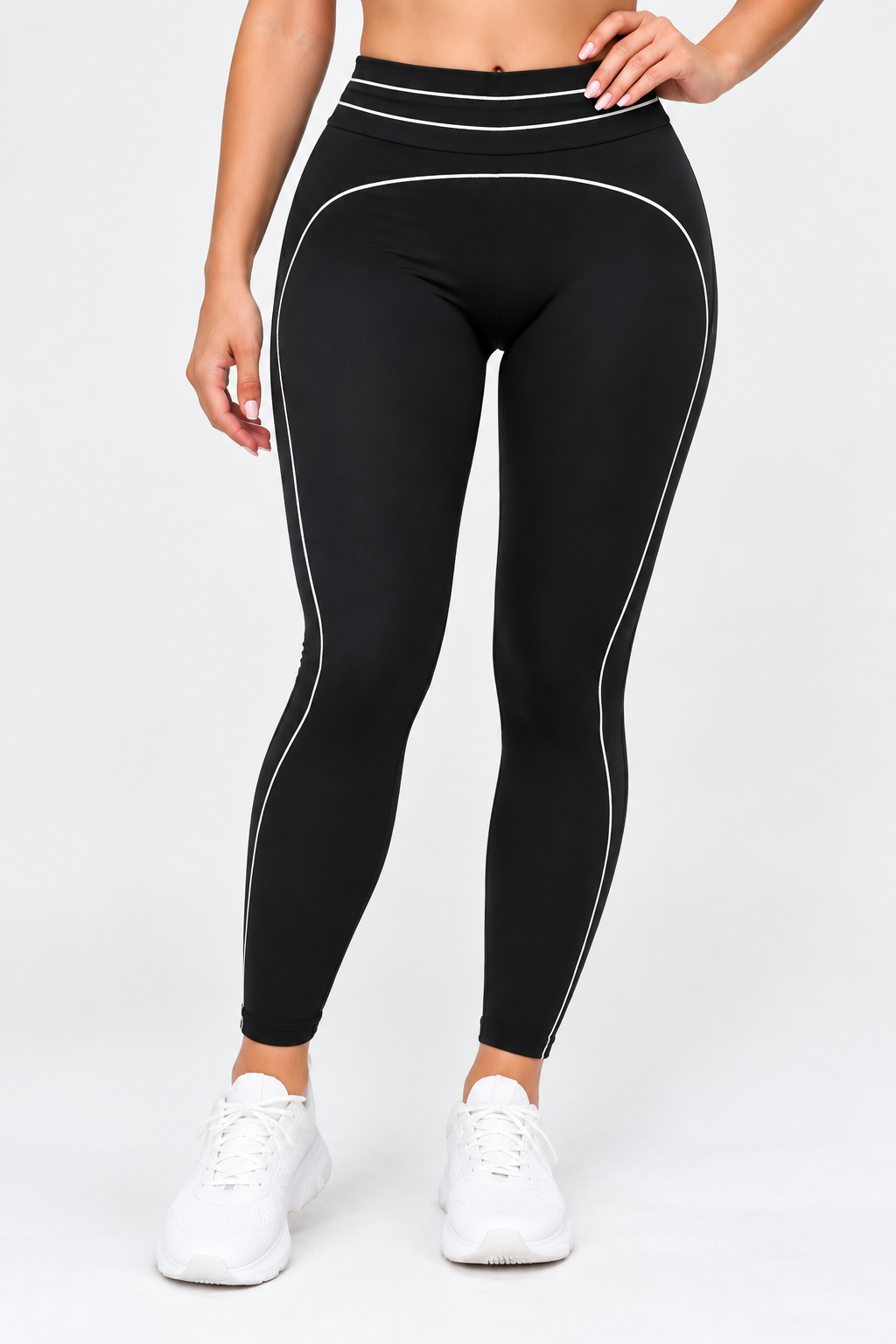 Contrast Piping High-Waisted Leggings – Black