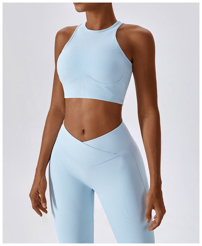 Ribbed Baby Blue Sport Bra and Scrunch But Legging Set