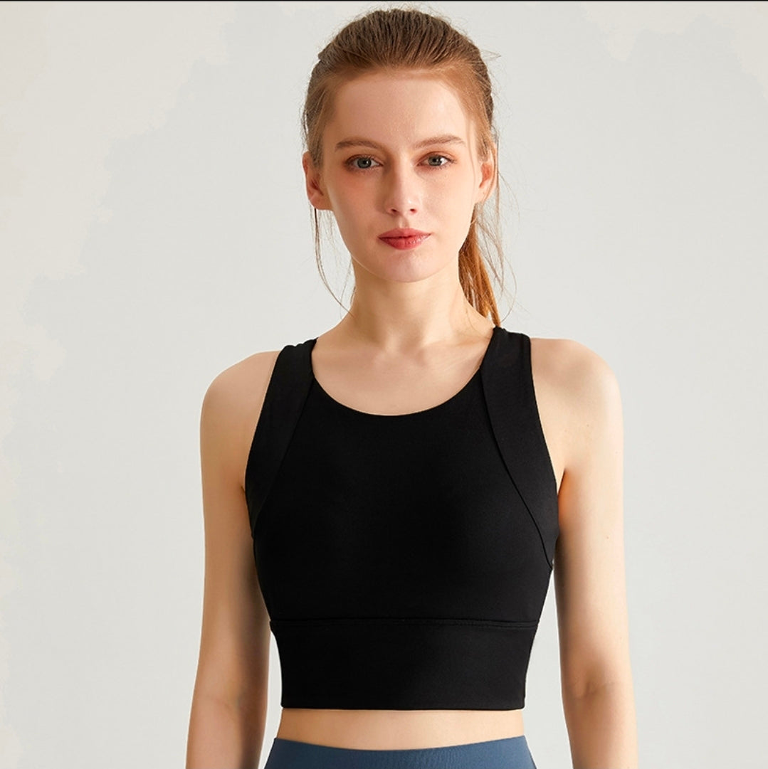 Black Sports Bra High Neck LongLine  Compression