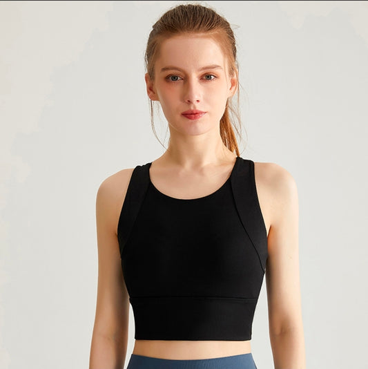 Black Sports Bra High Neck LongLine  Compression