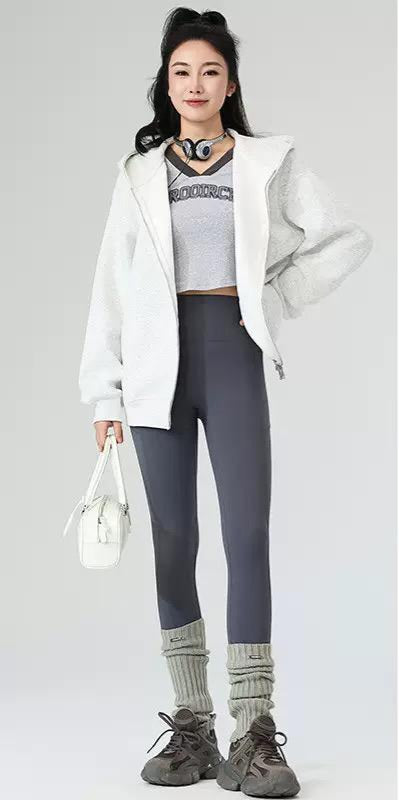 Gray Fleece Lined Deep pockets Winter Leggings